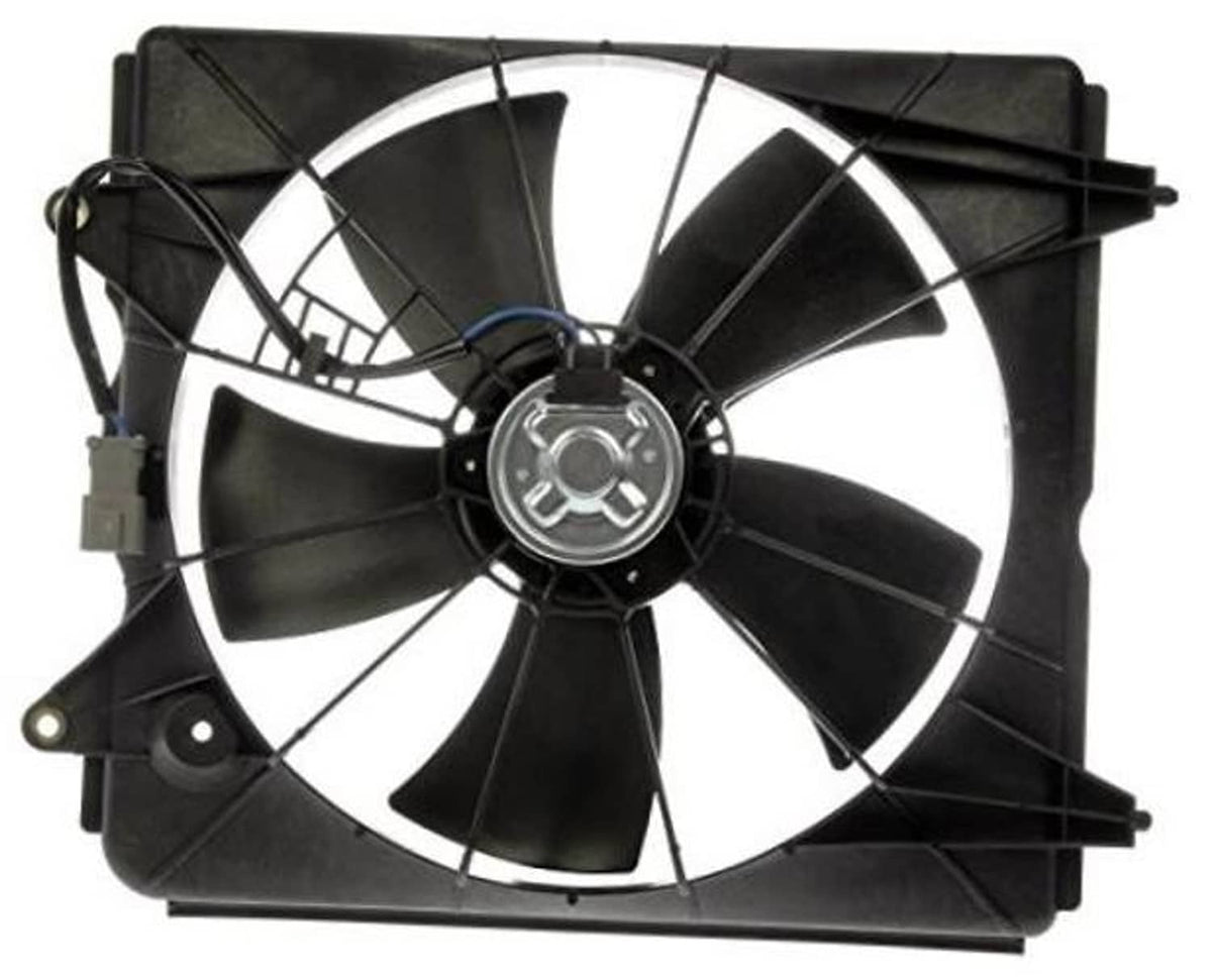 Engine cooling fan assembly with black blades and silver center hub