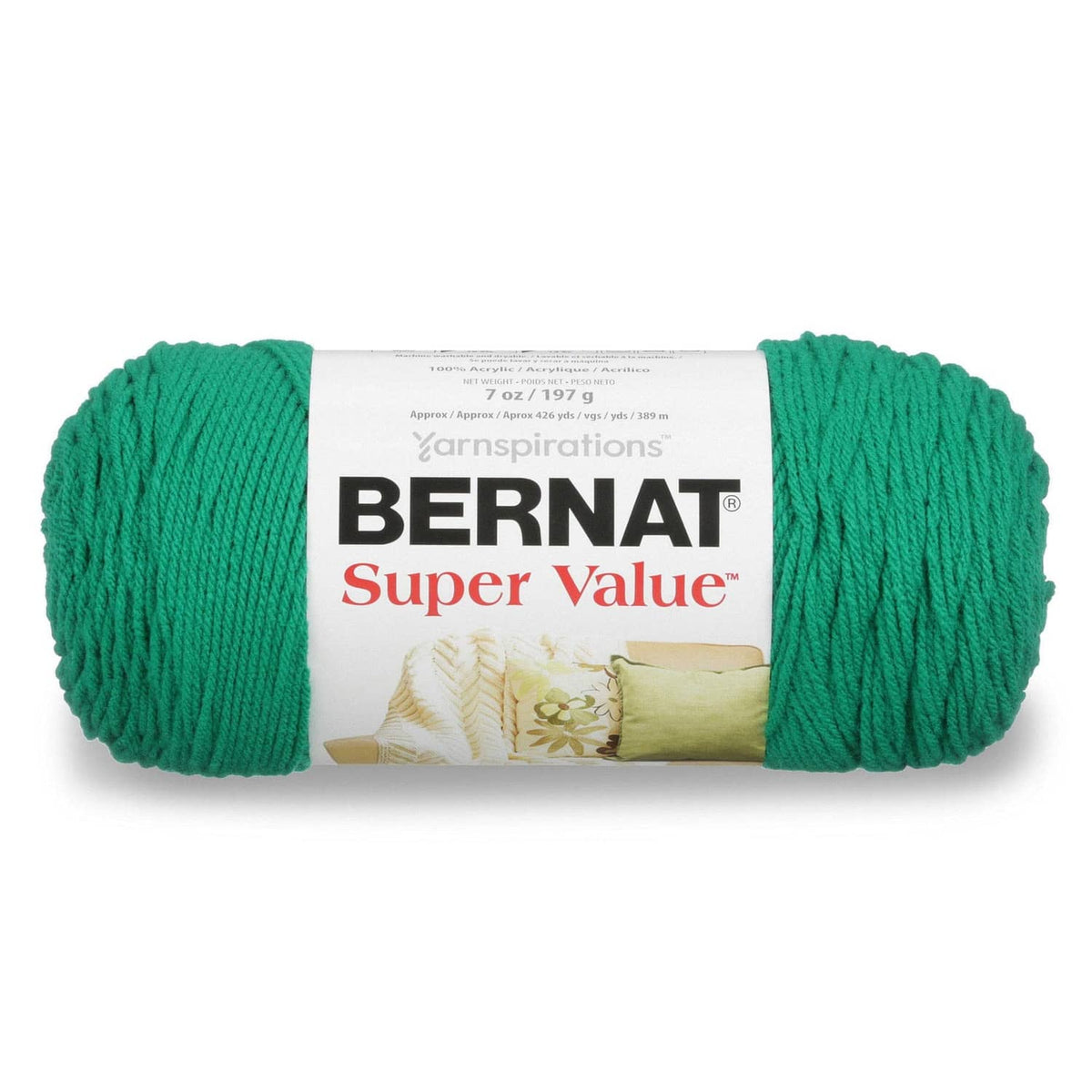 Bernat Super Value yarn skein, teal green acrylic soft loop EZ yarn 197 g label
