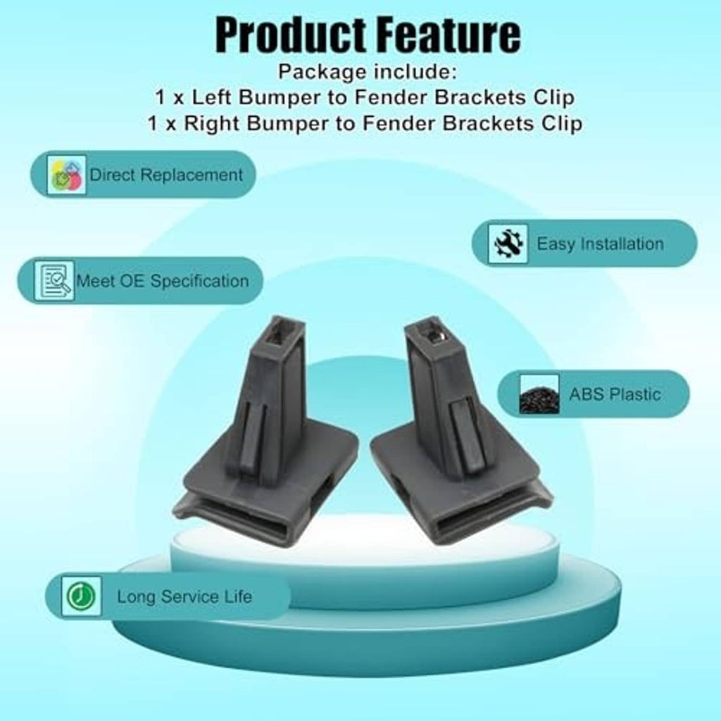Bumper to fender bracket clips, dark gray ABS plastic, two-piece retainer set