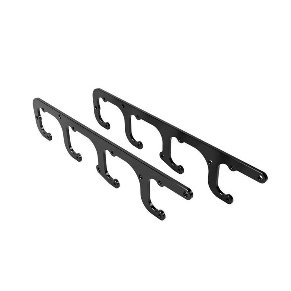 Black ignition coil guide rails with repeated U-shaped slots and drilled mounting holes