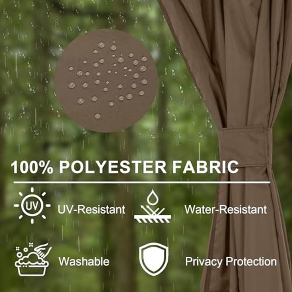 Close-up of brown polyester curtain fabric with UV and water-resistant protection
