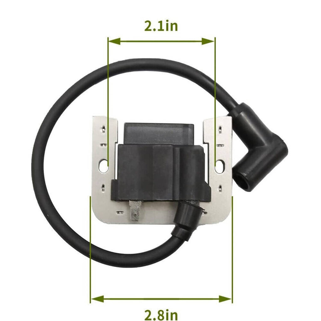 Ignition coil module with black housing and Y-shaped cable, metal mounting base