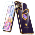 Purple Samsung Galaxy A23 case with gold ring holder and two screen protectors