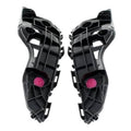 Front bumper bracket mount, black plastic left/right pair with pink retaining clips