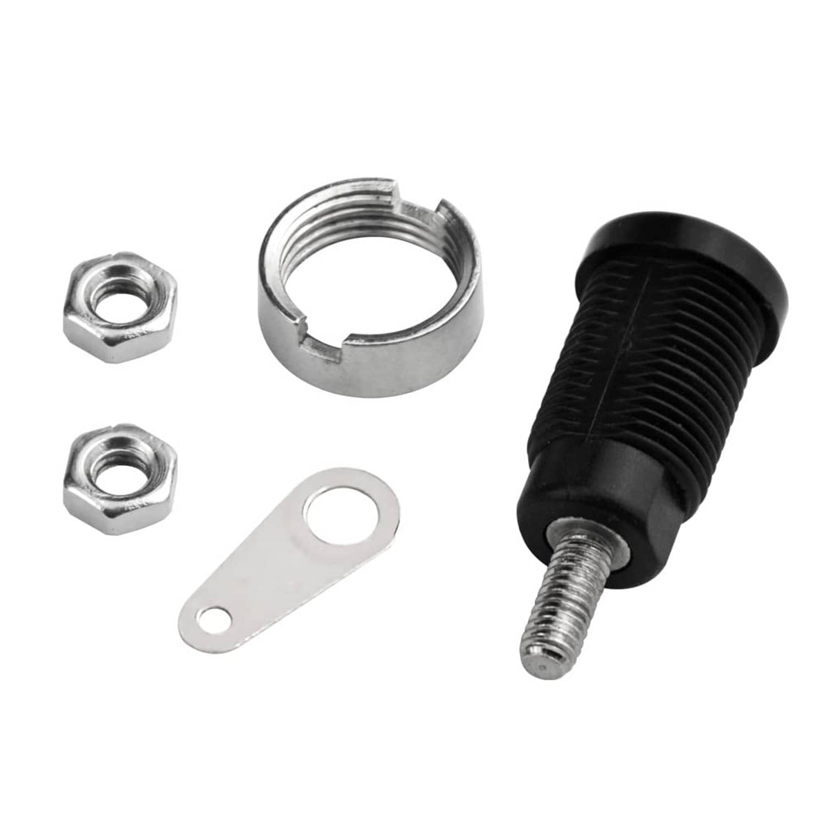 Black 4mm banana socket binding post female plug with ring, nuts, and mounting tab