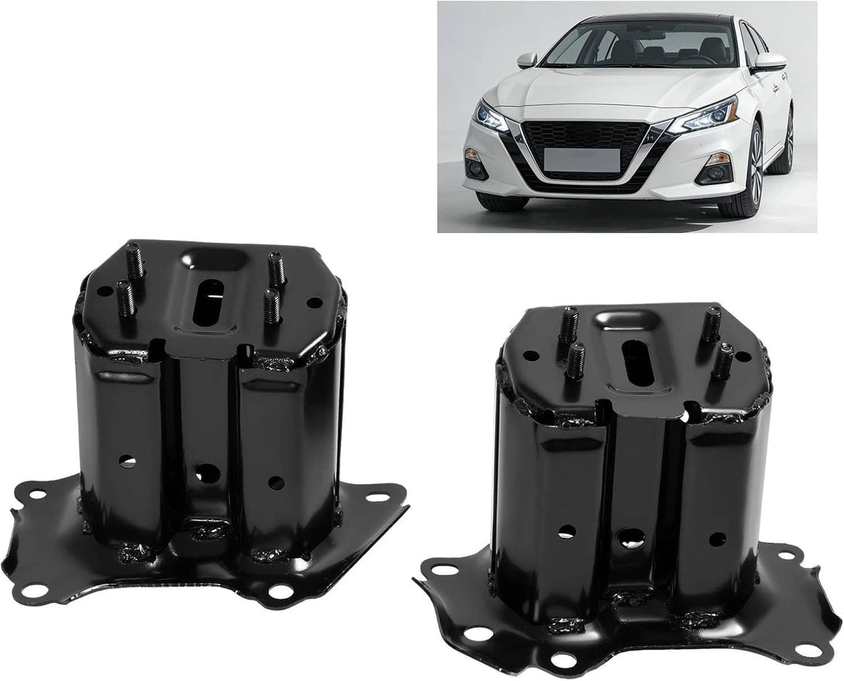 Black bumper reinforcement bracket pair, front view and angled view