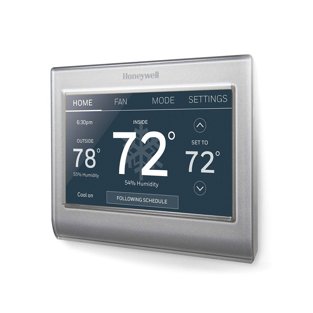 Honeywell Home gray smart thermostat with digital touchscreen display
