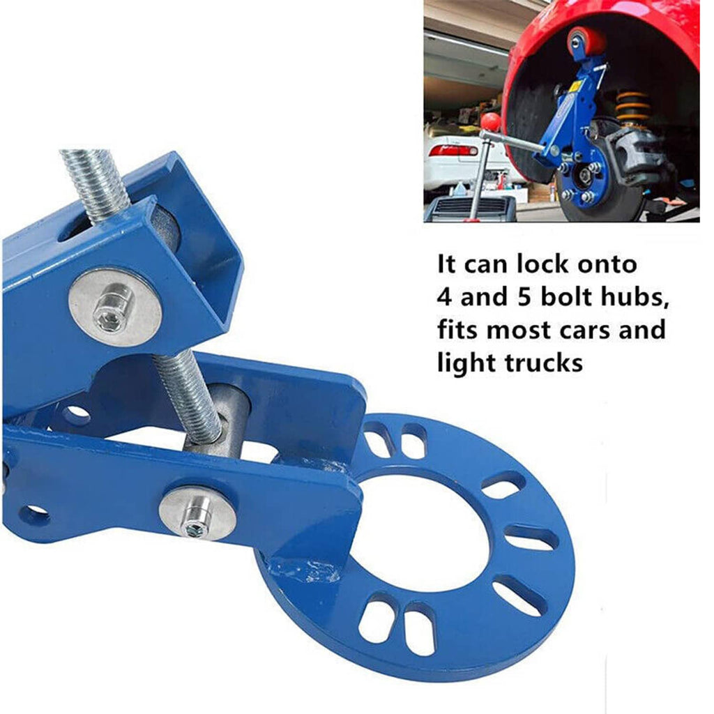 Blue wheel arch roller tool with locking hub bracket and red roller