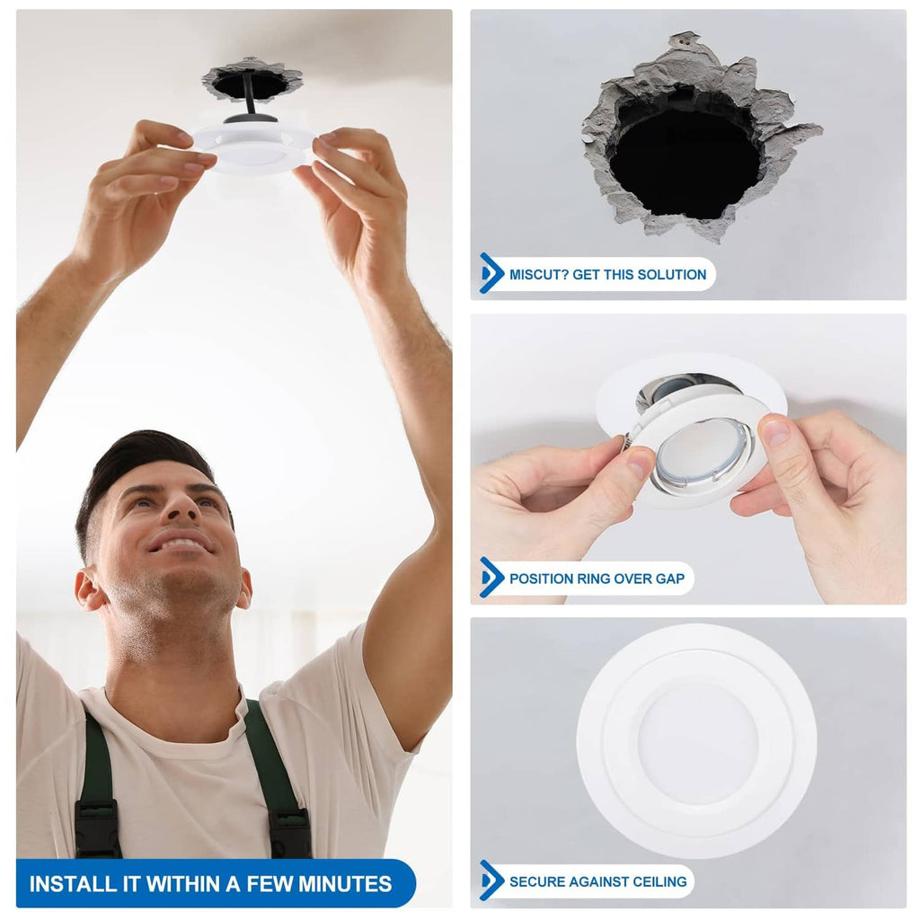 Translucent matte white plastic trim ring positioned over a ceiling downlight opening