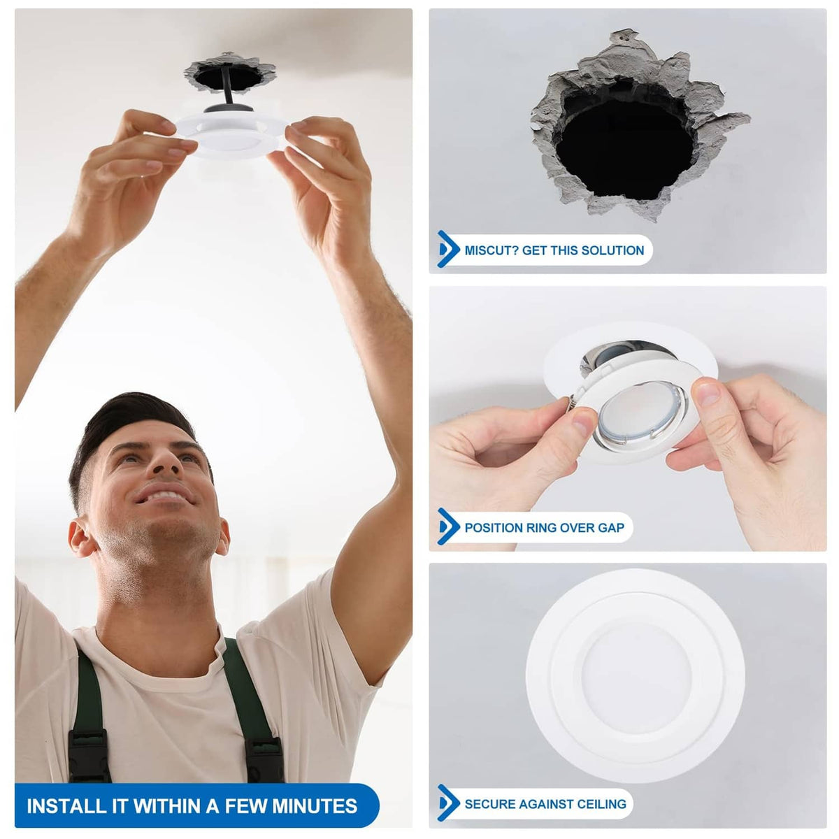 Translucent matte white plastic trim ring positioned over a ceiling downlight opening