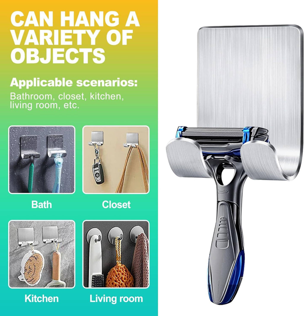 Stainless steel adhesive razor holder with two hook blades and a circular mount plate
