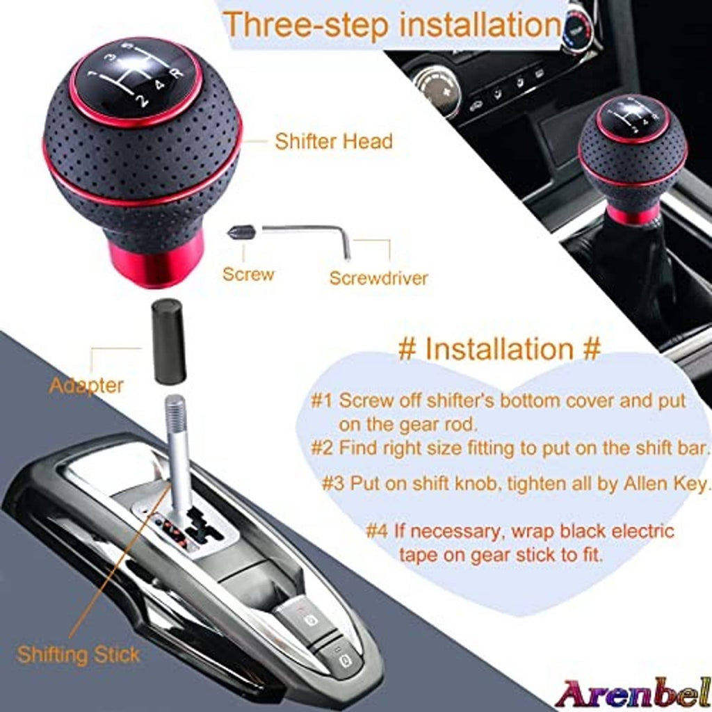 Leather 5-speed shifter knob with adapter and installation tools included