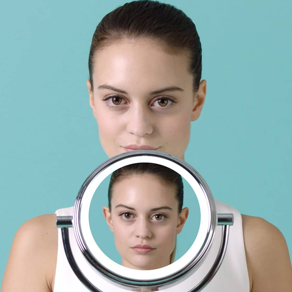 Ear correction device placement shown with mirror view centered on the face