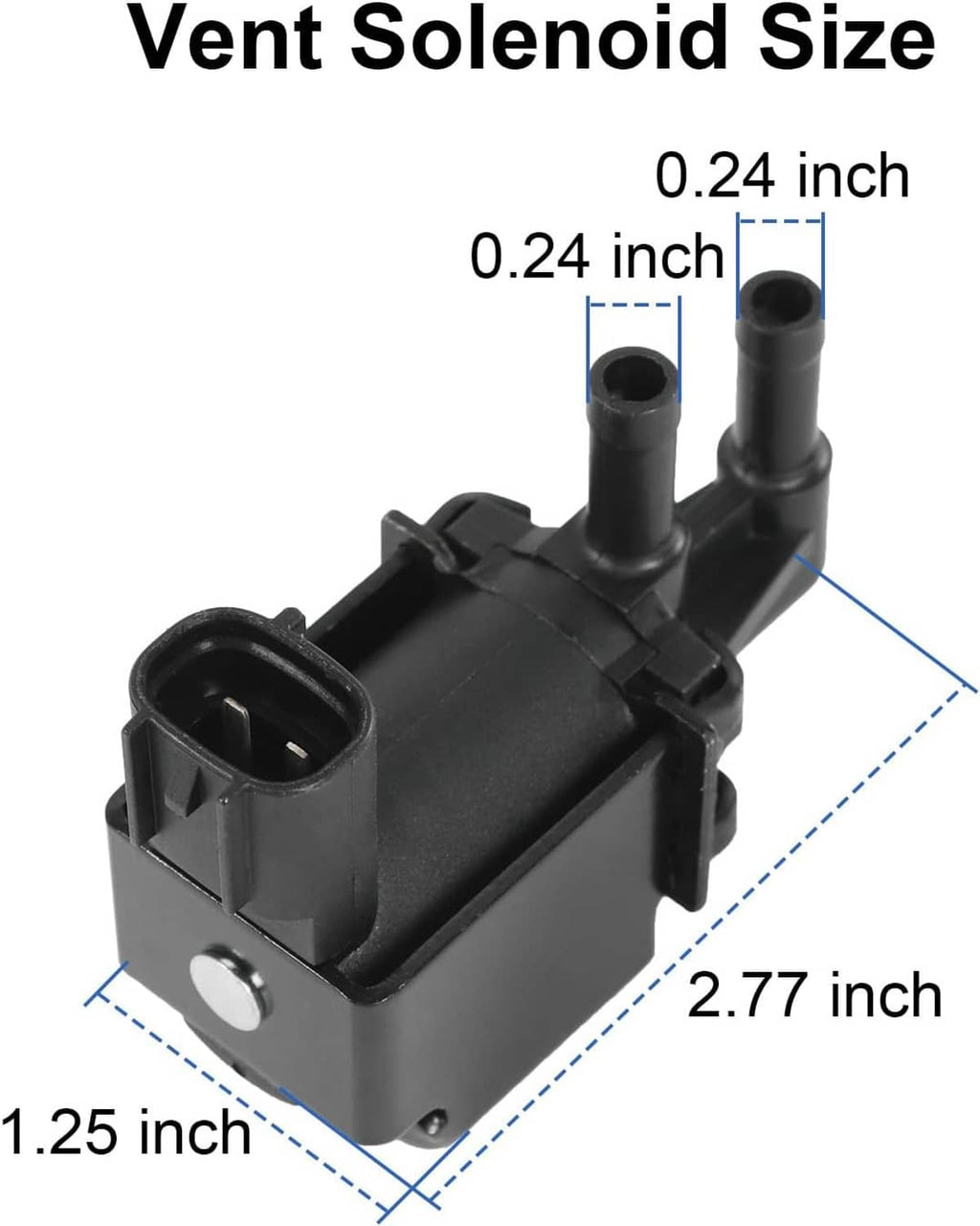 Black vacuum vent solenoid valve with molded housing and two vacuum hose nipples