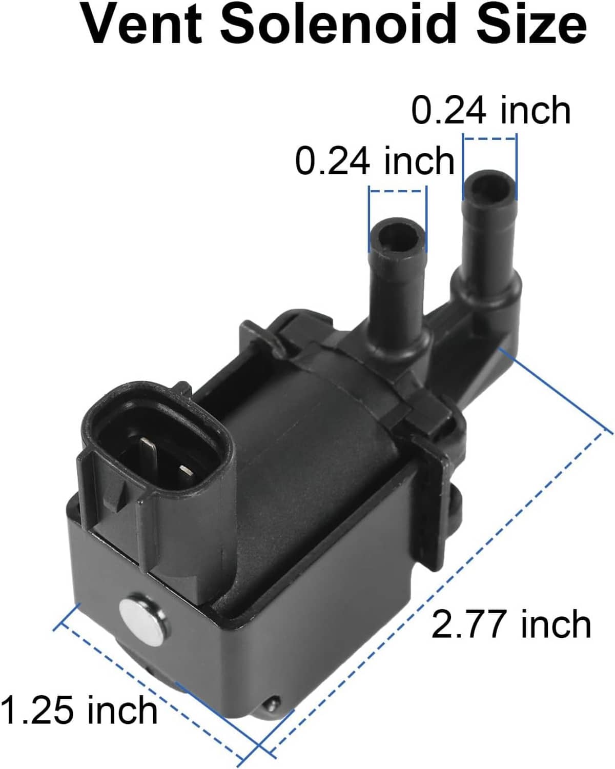 Black vacuum vent solenoid valve with molded housing and two vacuum hose nipples