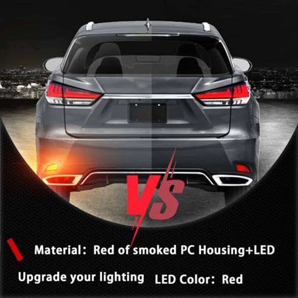 Vehicle rear with smoked LED rear bumper reflectors glowing red