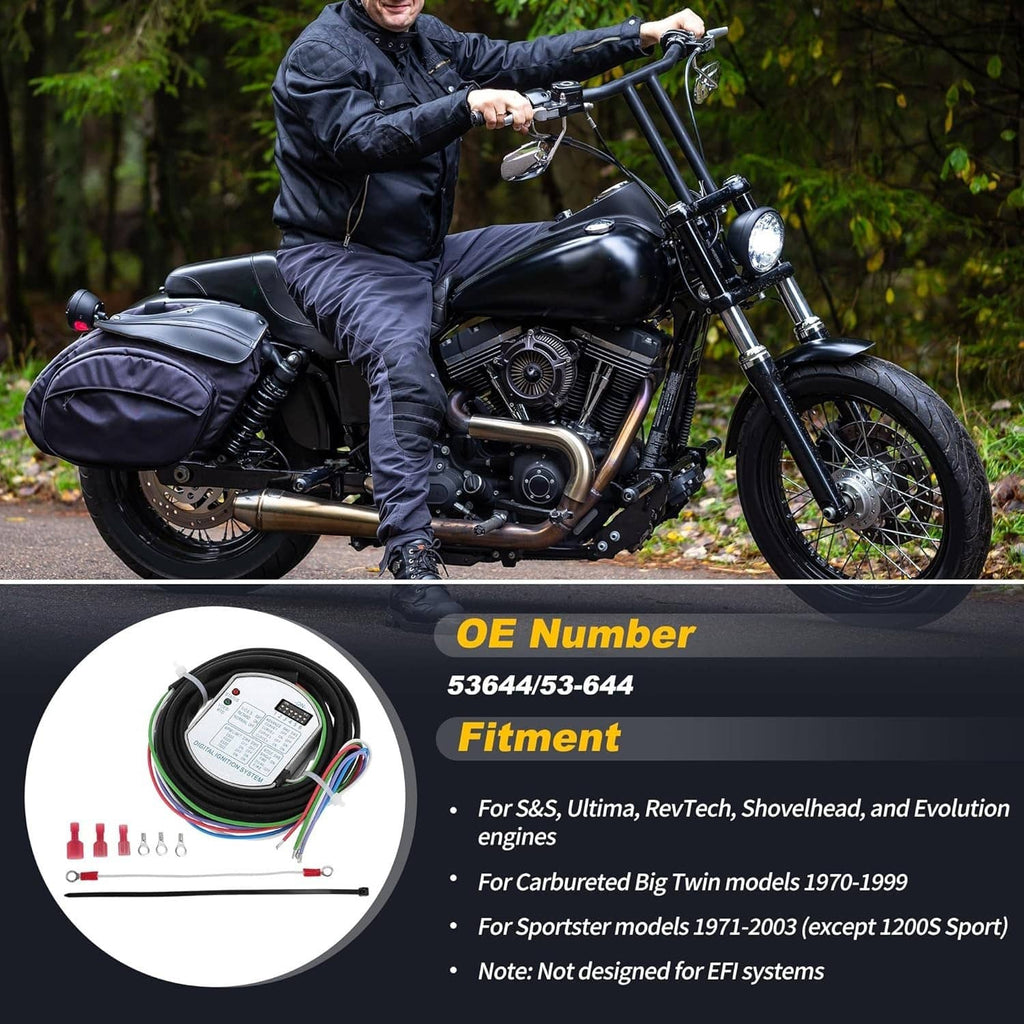 Motorcycle equipped with an electronic ignition control module kit, with wiring inset