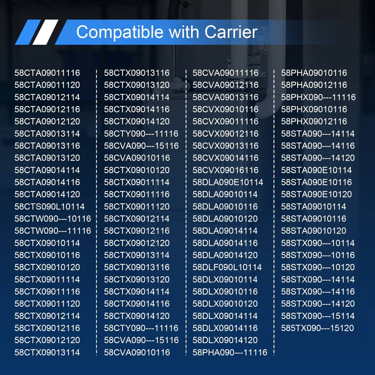 Compatibility list for Carrier model numbers for furnace draft inducer motor assembly