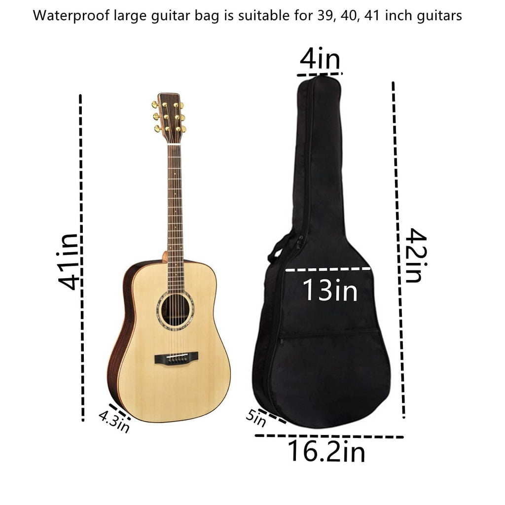 Black acoustic guitar bag with front pocket and padded shoulder silhouette