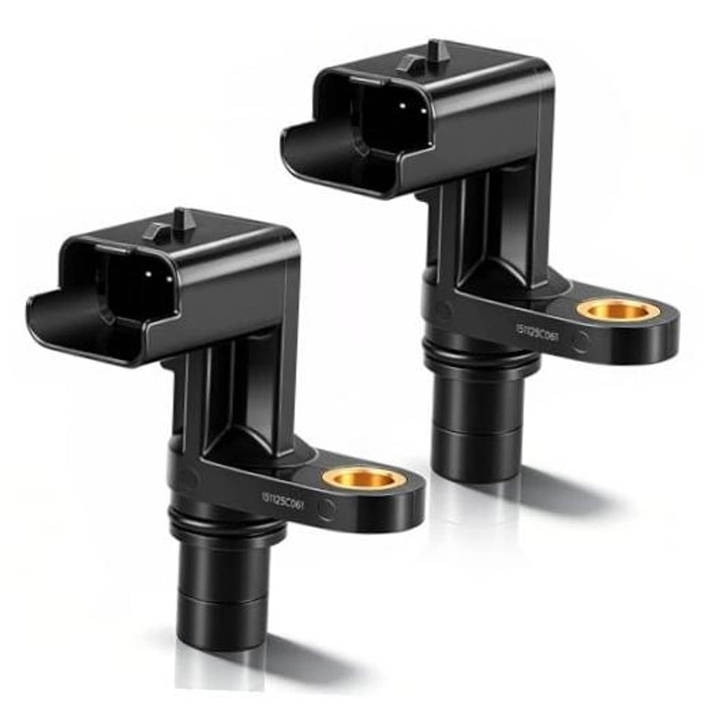 Pair of black camshaft position sensors with gold-brown circular terminals