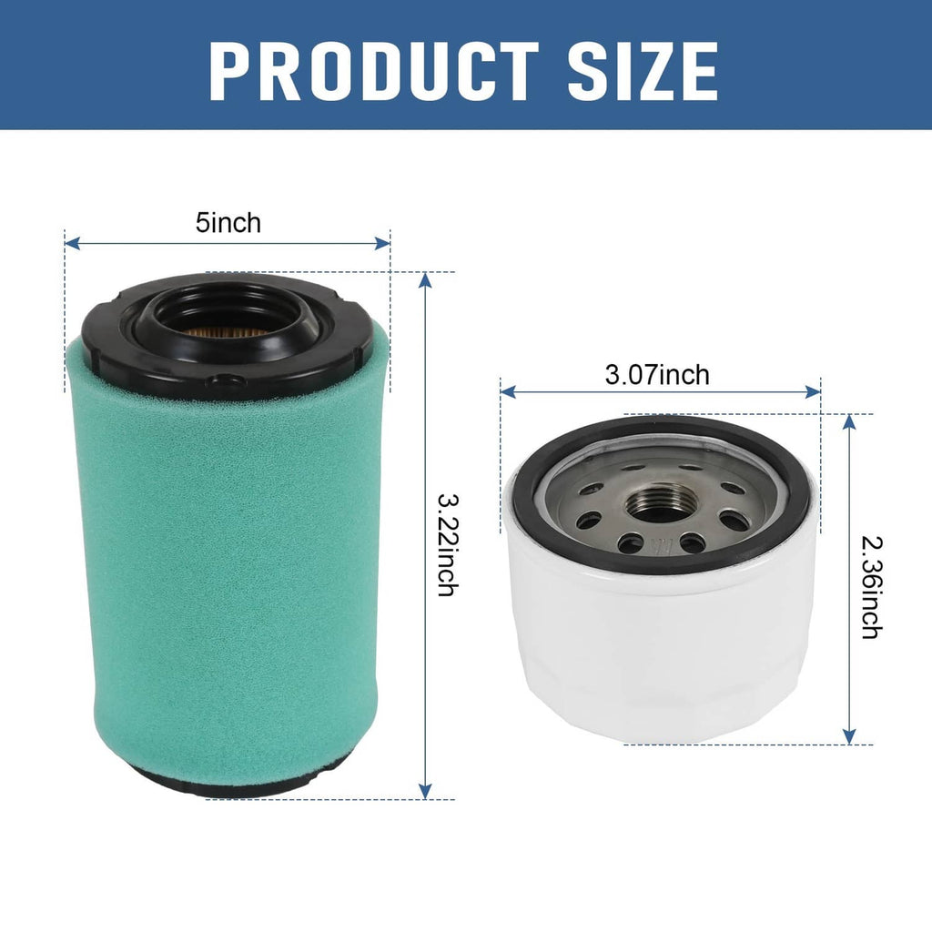 Air filter and oil filter canisters shown from above, with threaded oil filter center