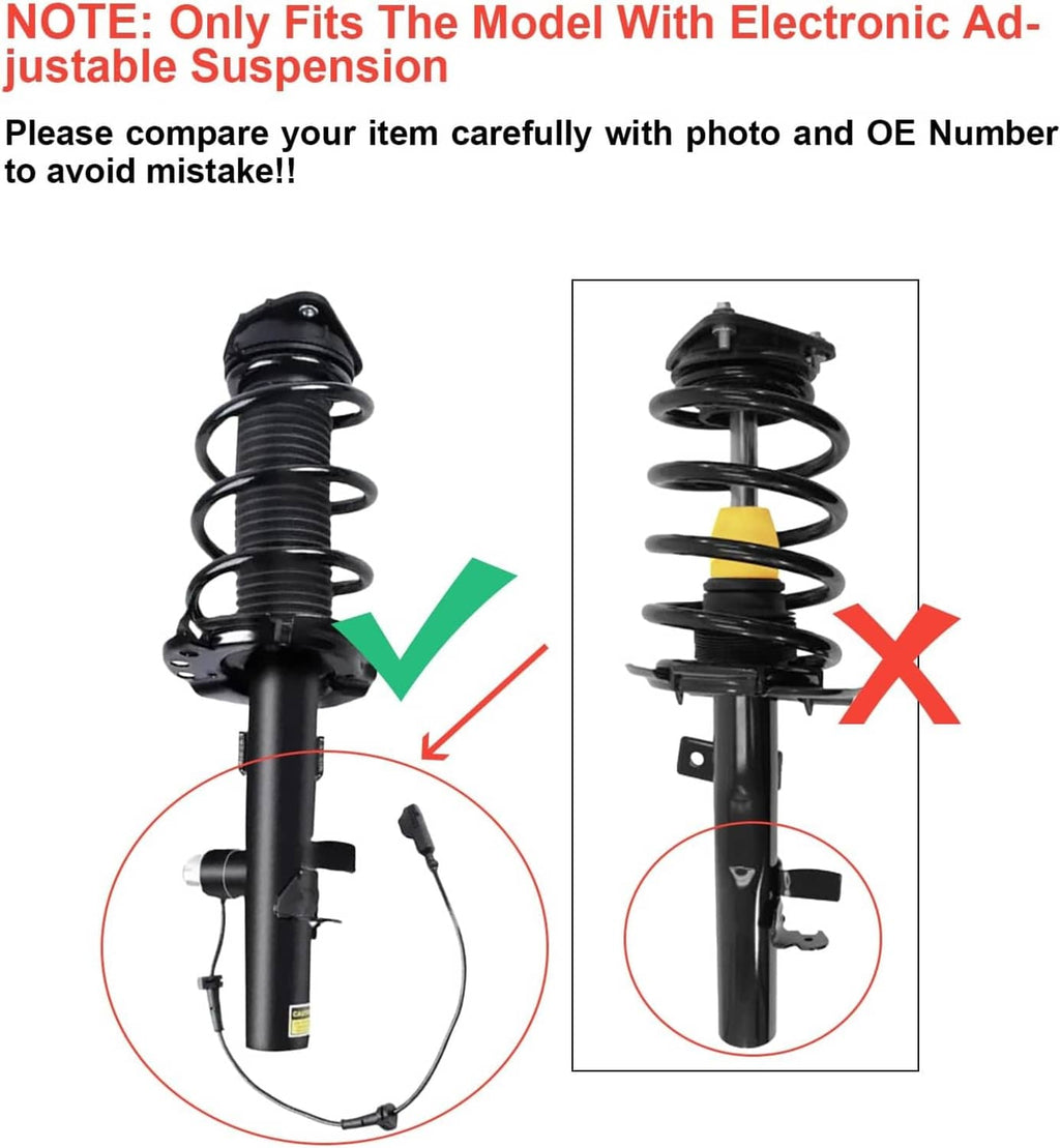 Front shock strut assembly with coiled spring, electronic adjustable suspension connector