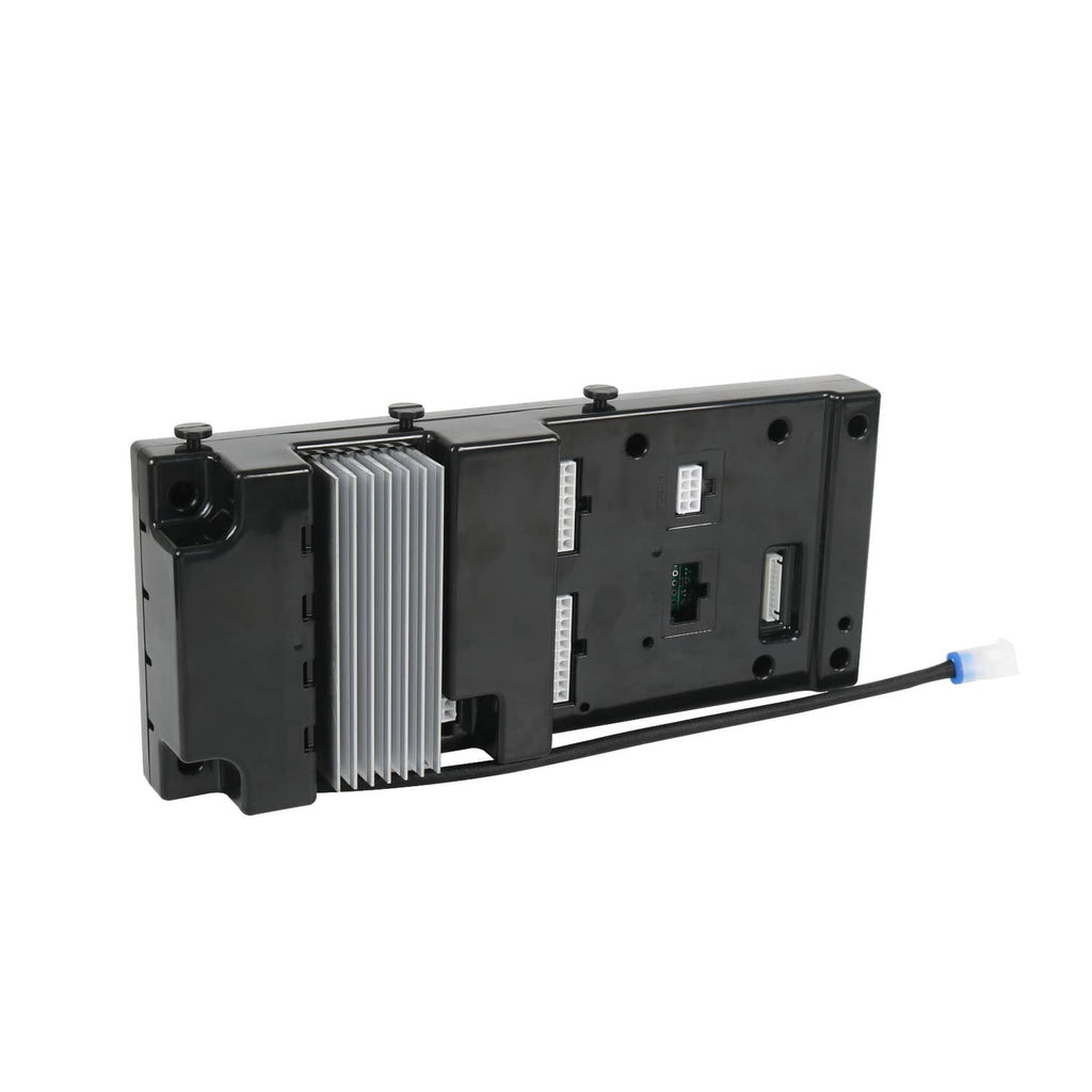 Black generator standby controller assembly with side heatsink and wiring ports