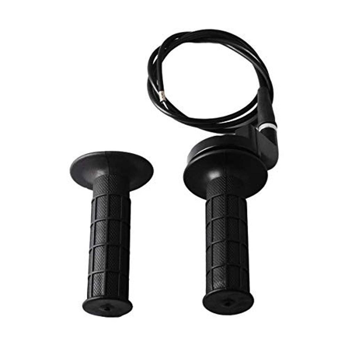 Two black rubber throttle grips with looped black cable and throttle control housing