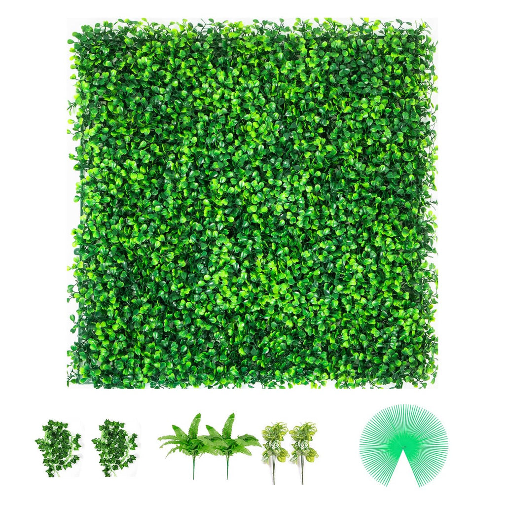 Artificial boxwood panel hedge square with dense bright green leaf texture