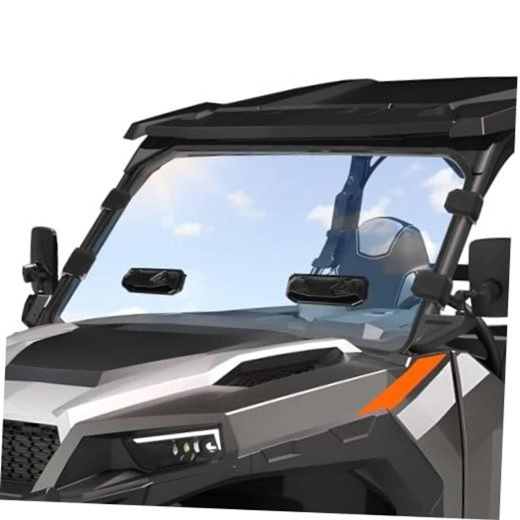 Vented windshield with adjustable air outlets and side mounting brackets