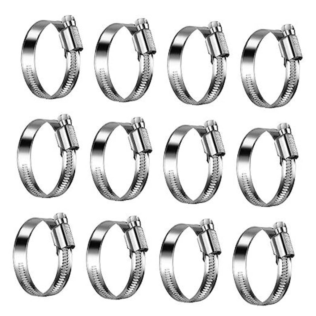 Set of stainless steel non-slip worm gear hose clamps with hex drive screw