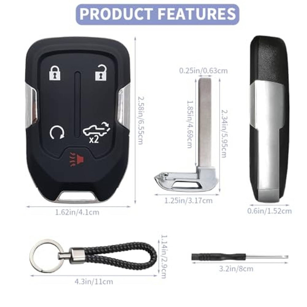 Black key fob shell case replacement with five buttons and included key ring, side profile