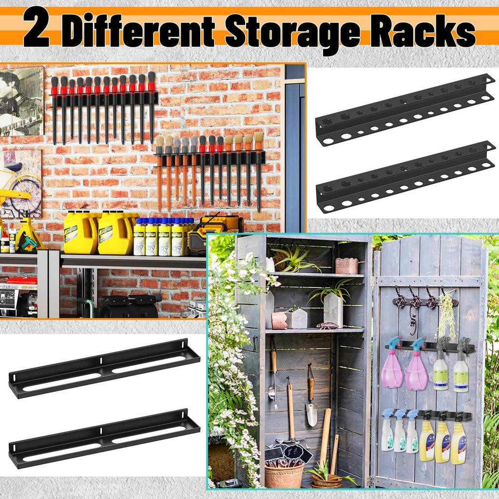Two black wall-mount detailing brush racks with long 12-slot rails
