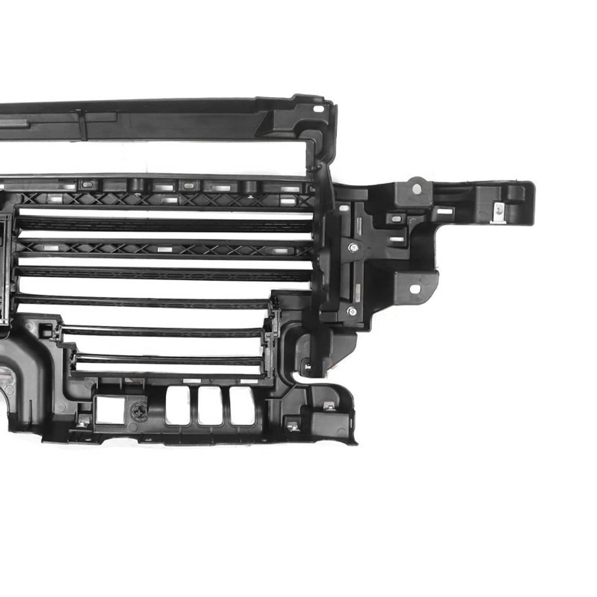Black grille shutter assembly interior frame with cross supports and mounting tabs