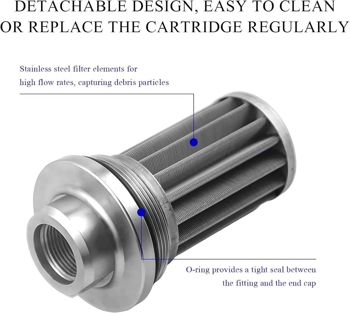 Removable inline fuel filter cartridge with mesh filter element and O-ring seal