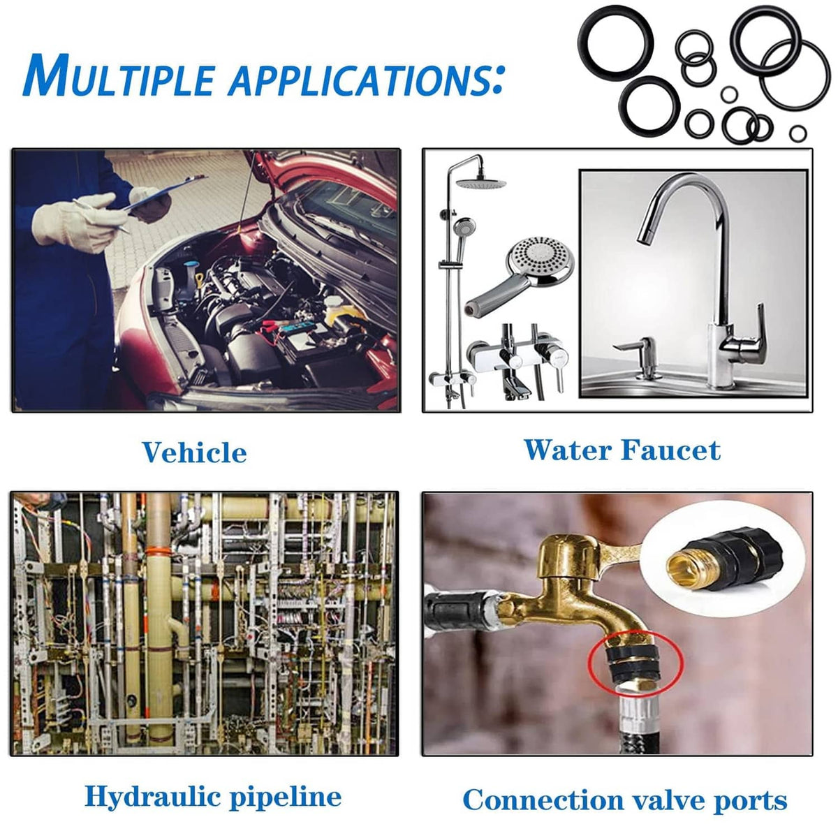 Assorted black O-rings for vehicle, faucet, and hydraulic pipeline connections