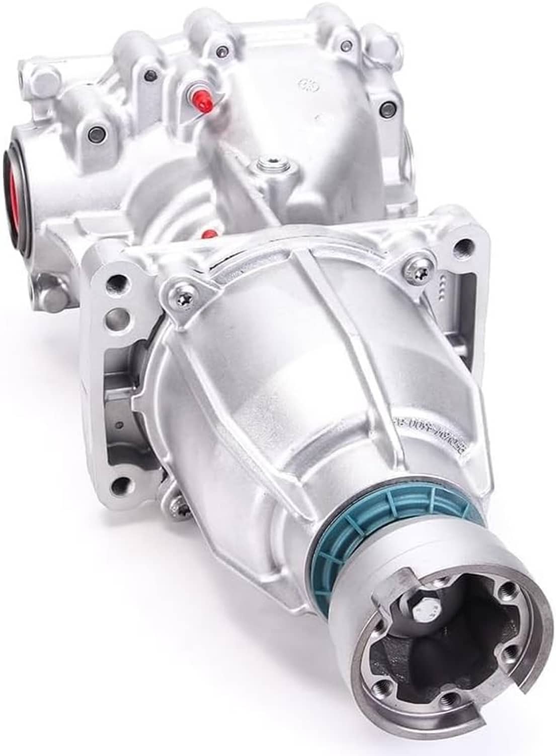 Rear differential assembly with silver gearbox housing and blue seal ring
