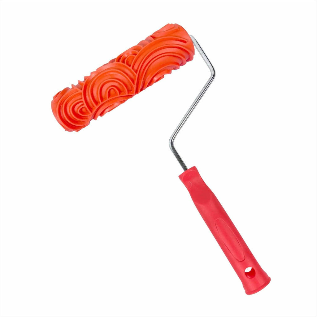 Orange paint roller with metal frame and comfort grip handle