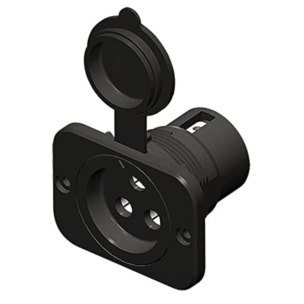Black 3-wire trolling motor receptacle with round 3-pin socket and mounting plate