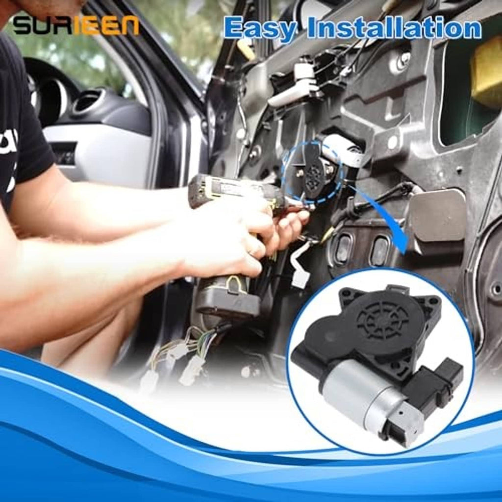Power window lift motor shown during installation near car door wiring and connector