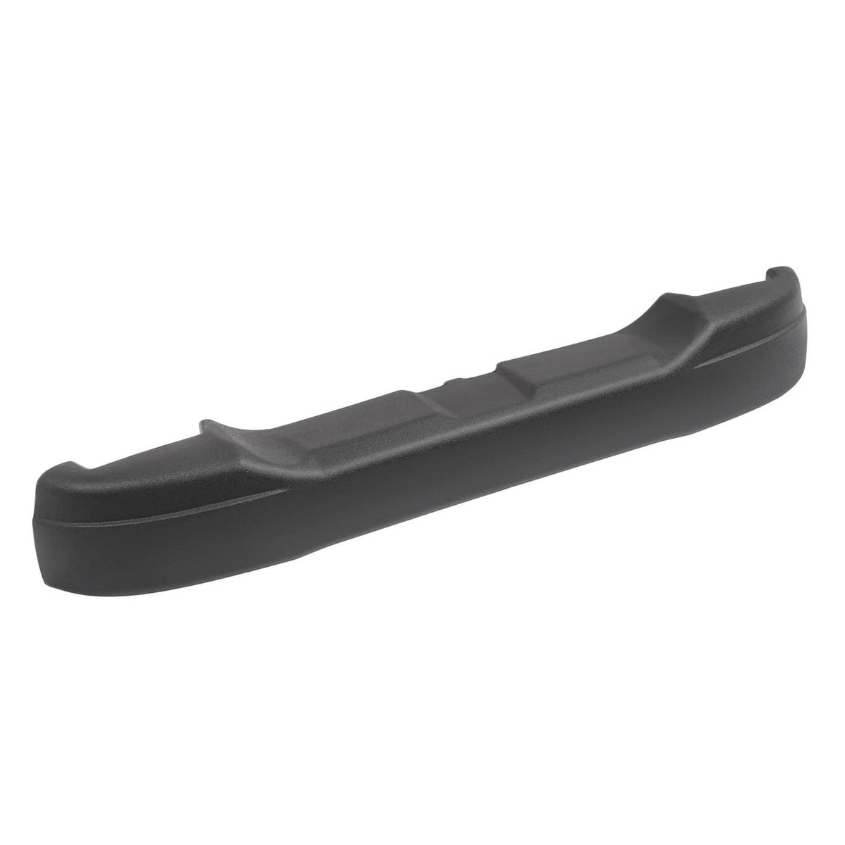 Dark gray rear bumper cover, angled view showing smooth curved profile