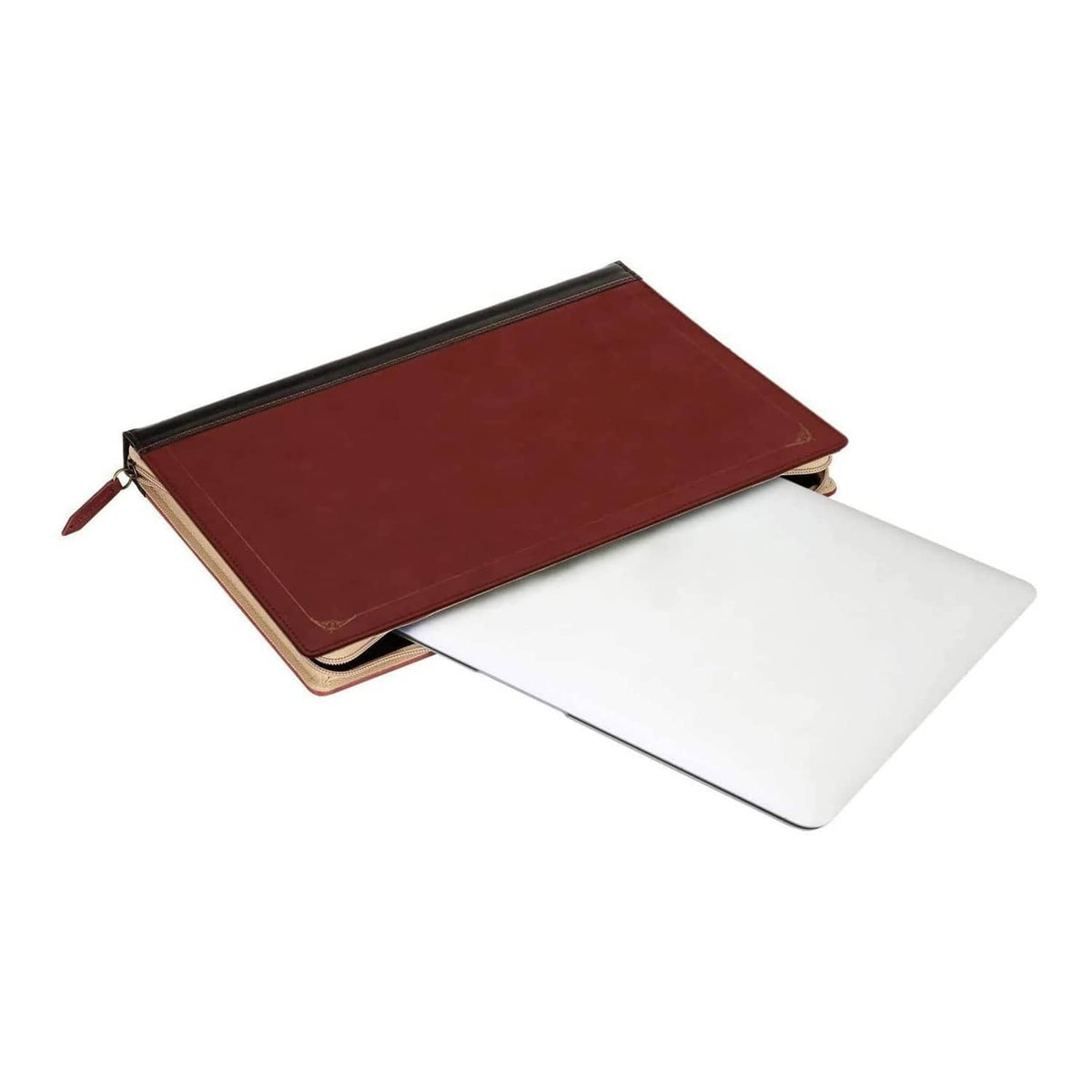 MOSISO wine red folio laptop case with attached stand flap and light trim edge