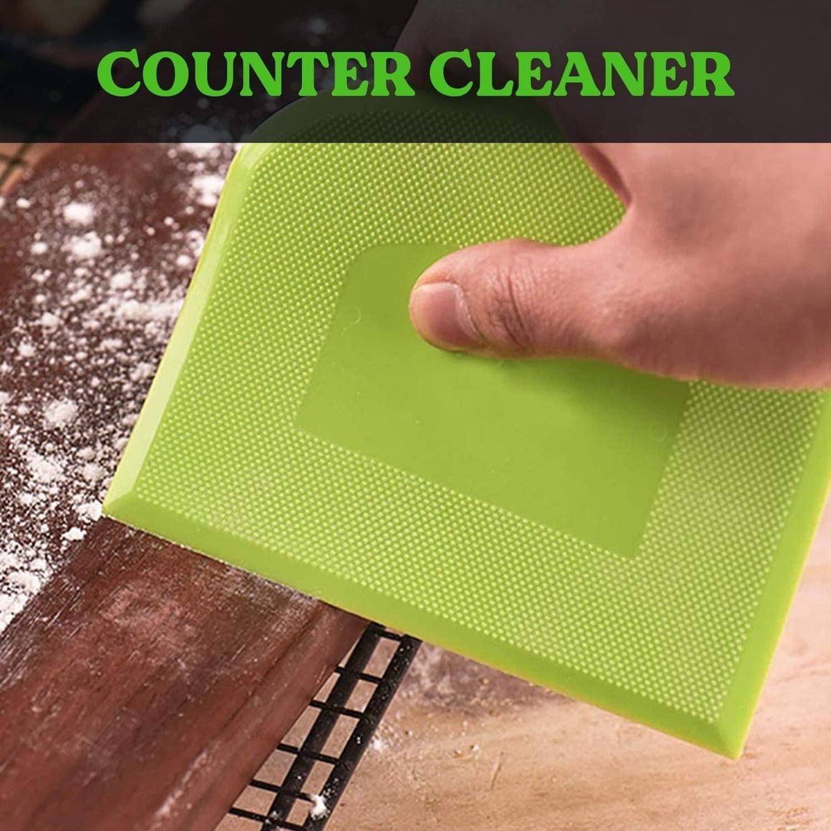 Green silicone dough scraper sheet for cleaning counters and lifting sticky dough
