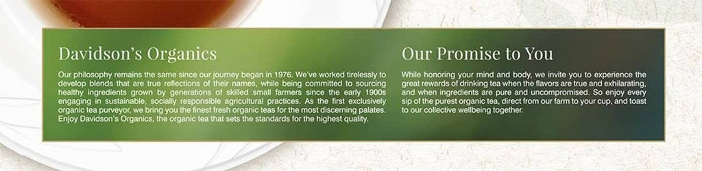 Tea package brand promise panel with tea cup photo