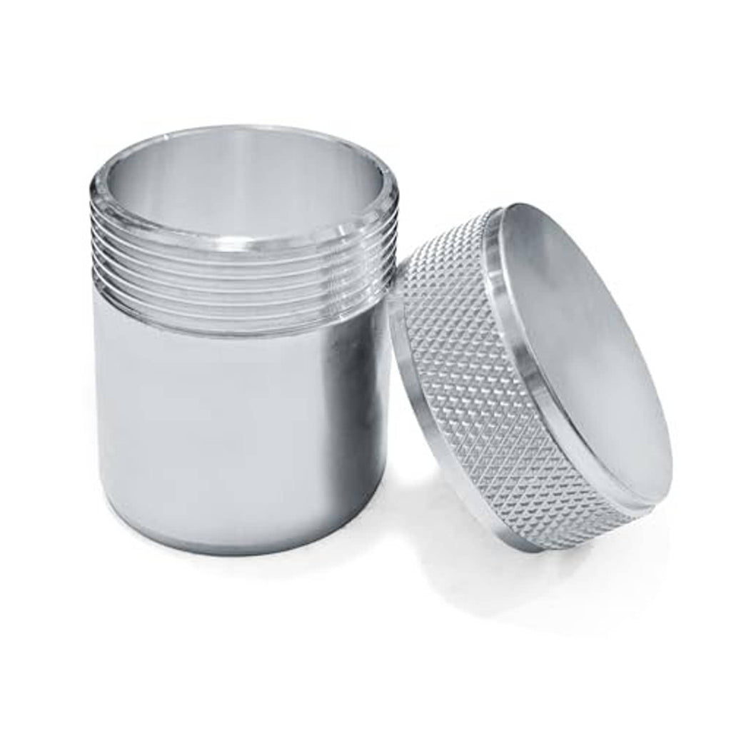 Aluminum fuel tank filler neck bung with vented cap, angled view