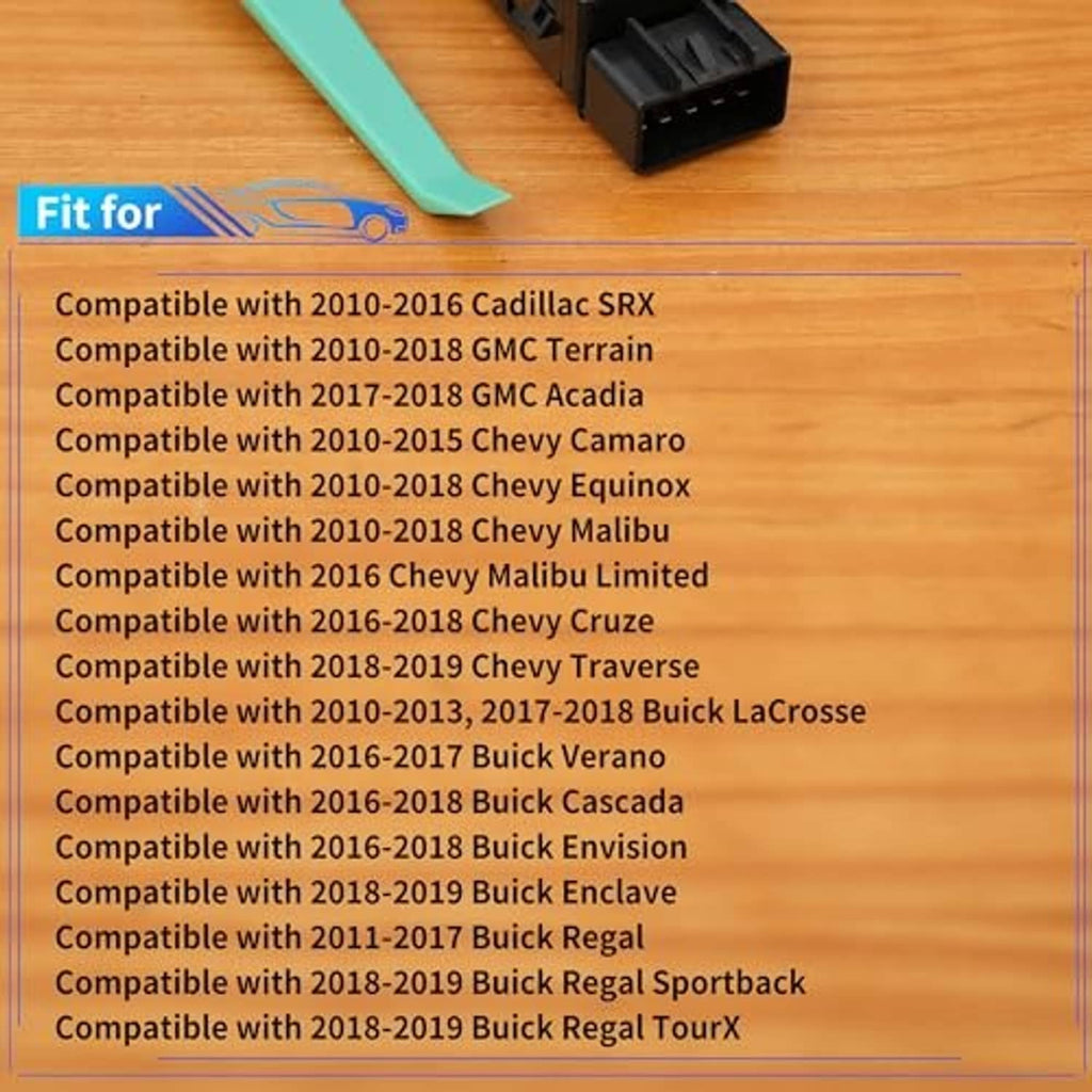 Compatibility label for power seat switch with vehicle fitment list