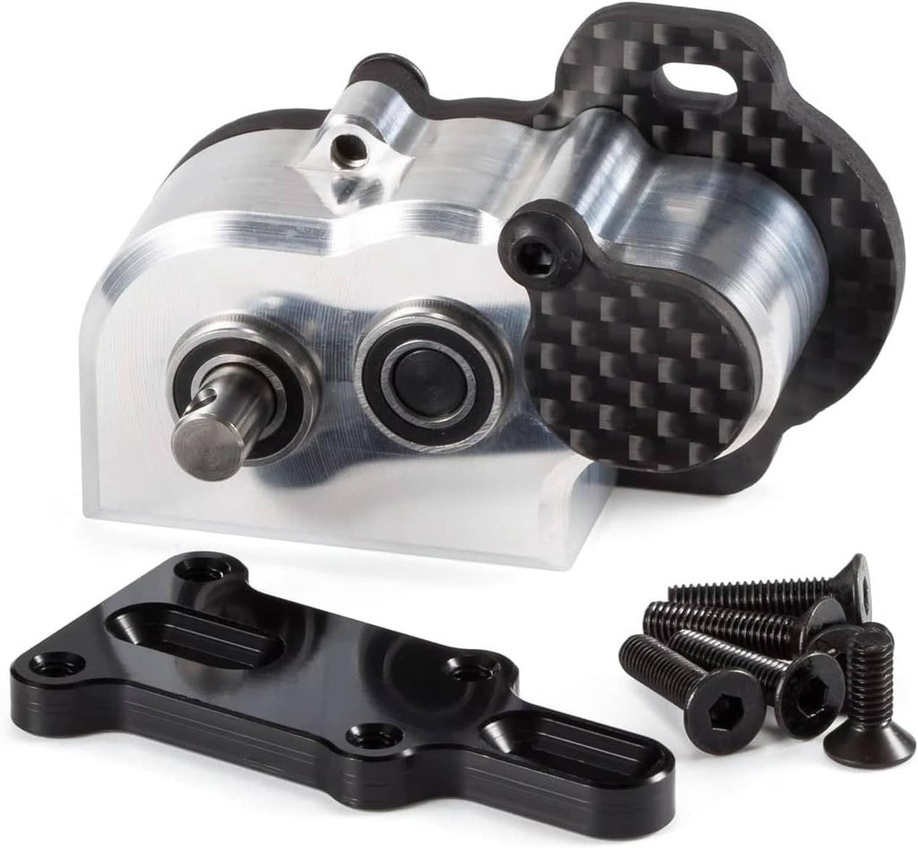 Machined aluminum tiny gearbox with carbon fiber cover and bearing openings