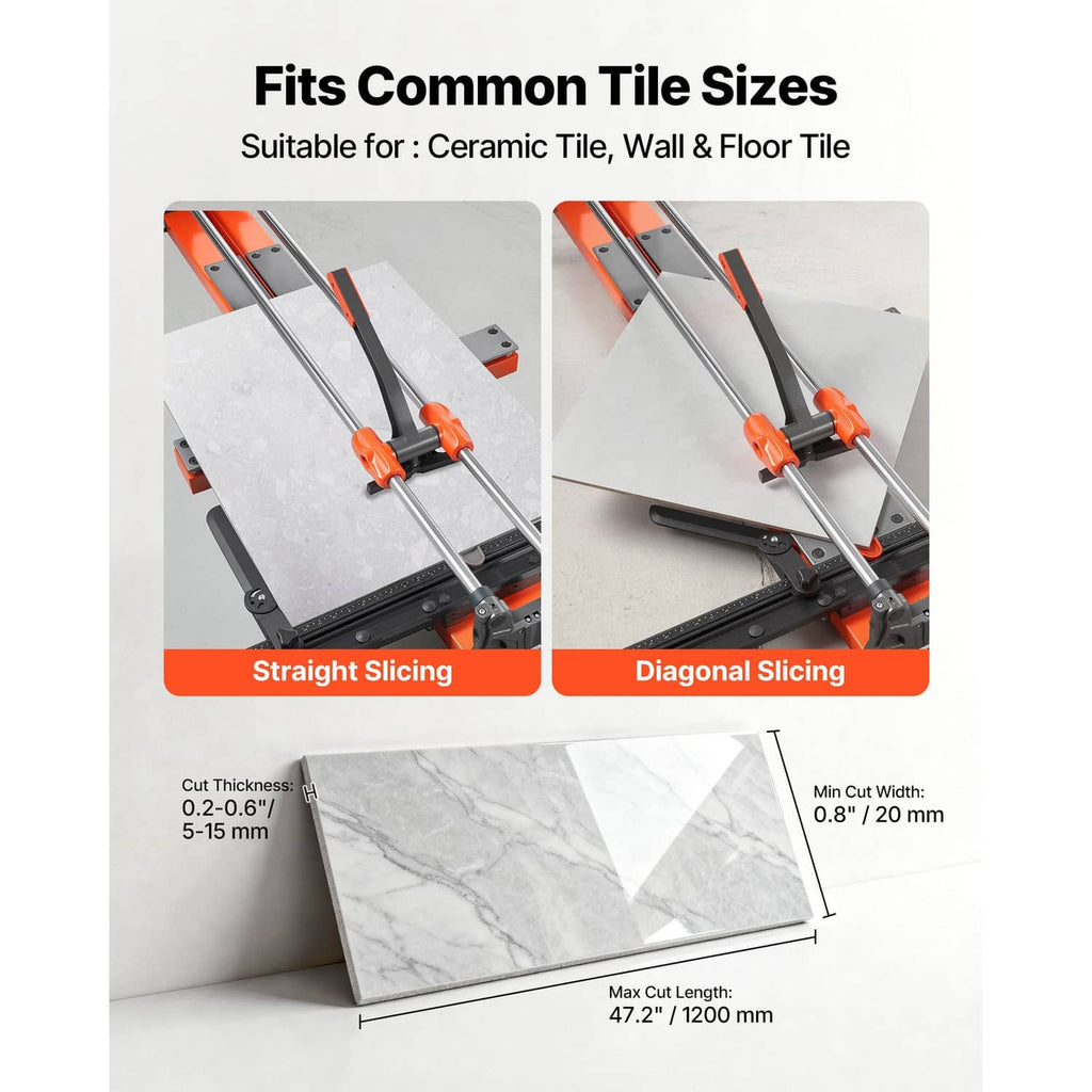 Manual tile cutter with straight and diagonal cutting guides for ceramic wall and floor tile