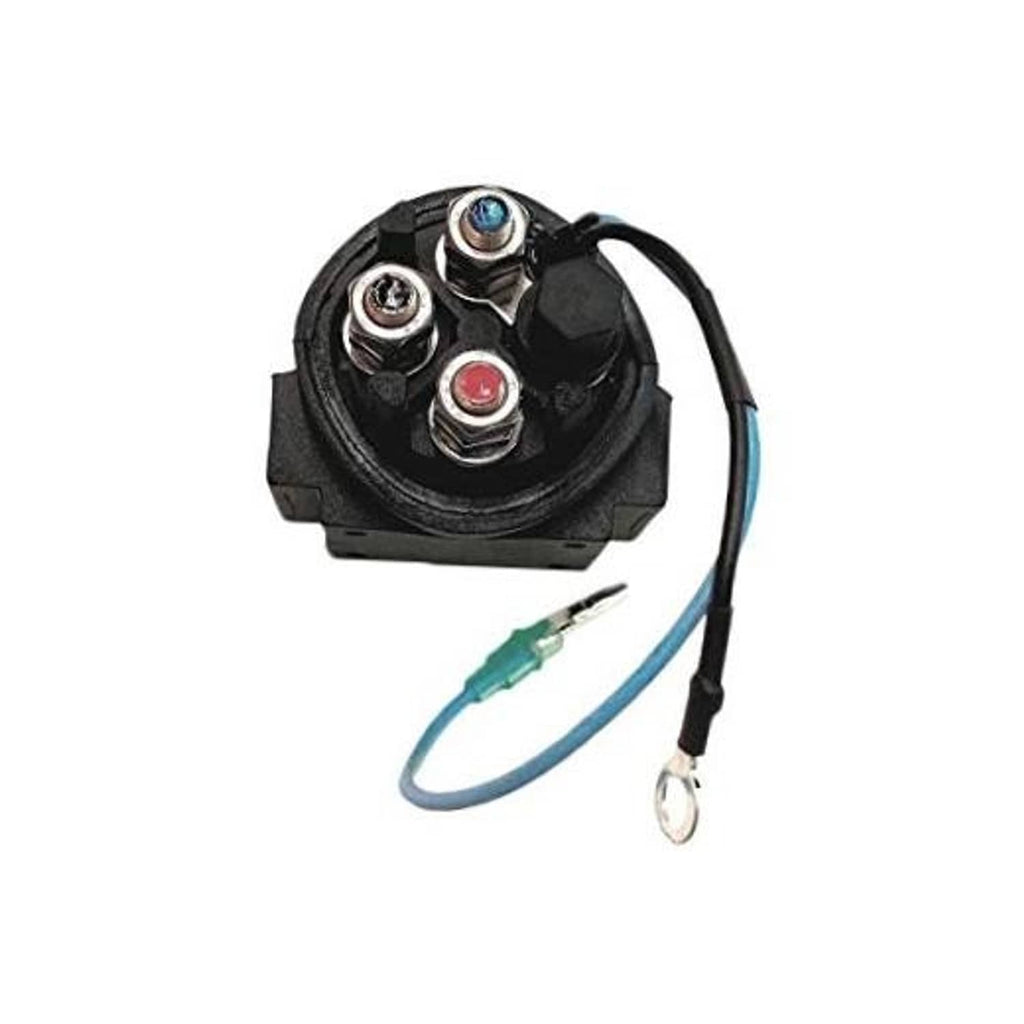 Marine tilt-up power trim relay with mounting screws and wire leads, black housing