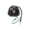 Marine tilt-up power trim relay with mounting screws and wire leads, black housing